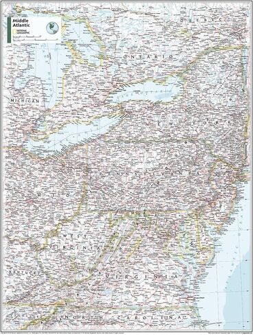 National Geographic Maps: Mid-Atlantic U.S.A Wall Map - Compact - 21 x 16 inches - Front Lamination in Saudi Arabia