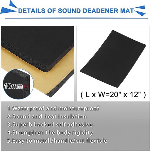 uxcell 18pcs 10mm 394mil 29.06sqft Car Sound Deadener Insulation Mat Cotton Blend Door Audio Noise Insulation 20''x12'' in Saudi Arabia