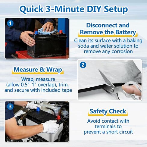UCINNOVATE Universal Car Battery Blanket, 40"x7" Battery Insulation Kit for Cold Weather, Thermal Wrap Heat Shield Barrier for Car Vehicle Truck Marine RV Battery, Extreme Temperature Protection Cover in Saudi Arabia