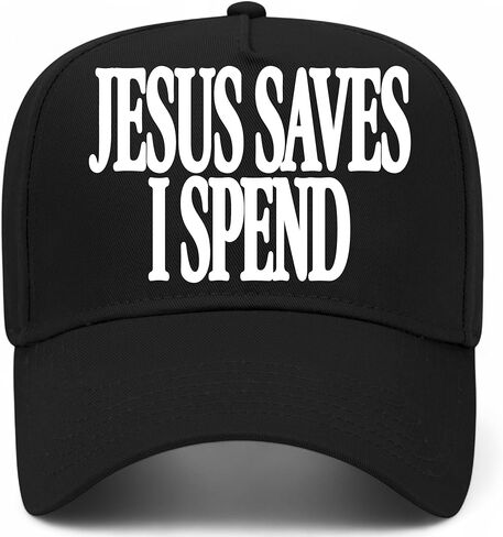 Jesus Saves I Spend Serif Hat | Premium Adjustable Christian Snapback Baseball Vintage Trucker Hats for Men & Women in Saudi Arabia
