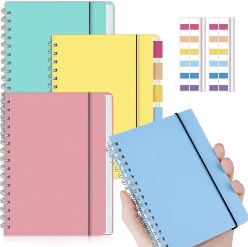 Mini Spiral 4 Pack Notebooks 3.5 x 5.5 in College Ruled, Small Spiral Planner, Waterproof 80 Sheets/160 Pages, Pocket Notebook with 120 Pcs Sticky Index Tabs To Stay Organized for Work School Office in Kuwait