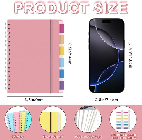 Mini Spiral 4 Pack Notebooks 3.5 x 5.5 in College Ruled, Small Spiral Planner, Waterproof 80 Sheets/160 Pages, Pocket Notebook with 120 Pcs Sticky Index Tabs To Stay Organized for Work School Office in Kuwait