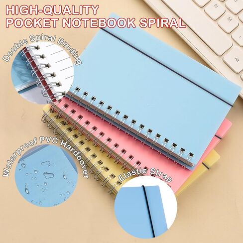 Mini Spiral 4 Pack Notebooks 3.5 x 5.5 in College Ruled, Small Spiral Planner, Waterproof 80 Sheets/160 Pages, Pocket Notebook with 120 Pcs Sticky Index Tabs To Stay Organized for Work School Office in Kuwait