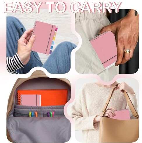 Mini Spiral 4 Pack Notebooks 3.5 x 5.5 in College Ruled, Small Spiral Planner, Waterproof 80 Sheets/160 Pages, Pocket Notebook with 120 Pcs Sticky Index Tabs To Stay Organized for Work School Office in Kuwait