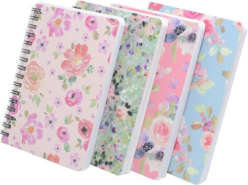 4pcs A6 Spiral Notebooks Supplies 8mm Ruled 5.7 x 4.1 inch Hardcover 160 Pages Journals for Work Students Study and Notes (4, Flower A) in Saudi Arabia