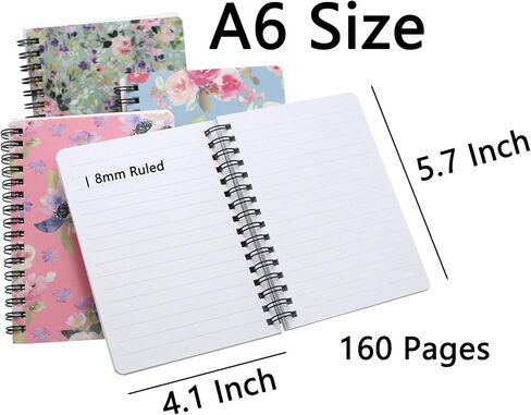 4pcs A6 Spiral Notebooks Supplies 8mm Ruled 5.7 x 4.1 inch Hardcover 160 Pages Journals for Work Students Study and Notes (4, Flower A) in Saudi Arabia