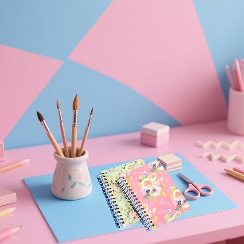 4pcs A6 Spiral Notebooks Supplies 8mm Ruled 5.7 x 4.1 inch Hardcover 160 Pages Journals for Work Students Study and Notes (4, Flower A) in Saudi Arabia