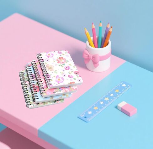4pcs A6 Spiral Notebooks Supplies 8mm Ruled 5.7 x 4.1 inch Hardcover 160 Pages Journals for Work Students Study and Notes (4, Flower A) in Saudi Arabia