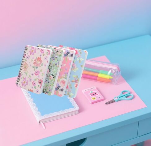 4pcs A6 Spiral Notebooks Supplies 8mm Ruled 5.7 x 4.1 inch Hardcover 160 Pages Journals for Work Students Study and Notes (4, Flower A) in Saudi Arabia