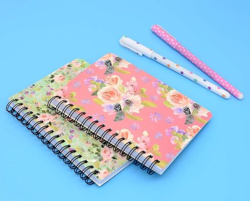 4pcs A6 Spiral Notebooks Supplies 8mm Ruled 5.7 x 4.1 inch Hardcover 160 Pages Journals for Work Students Study and Notes (4, Flower A) in Saudi Arabia