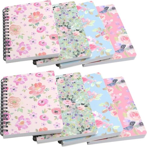 4pcs A6 Spiral Notebooks Supplies 8mm Ruled 5.7 x 4.1 inch Hardcover 160 Pages Journals for Work Students Study and Notes (4, Flower A) in Saudi Arabia
