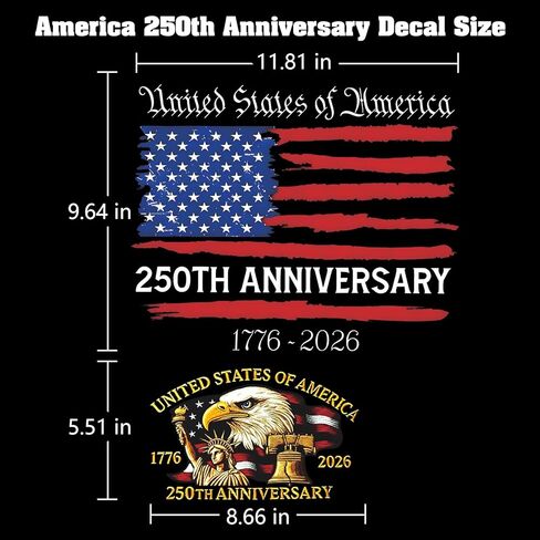 قطعتان من ملصق نافذة السيارة للذكرى السنوية الـ 250، ملصق استقلال الولايات المتحدة الأمريكية 1776-2026 ملصق وطني للولايات المتحدة للثلاجة، نوافذ السيارة in Kuwait