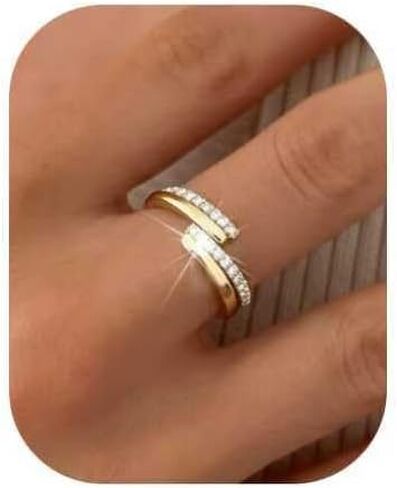 2Pcs 14K Gold Plated Stackable Rings for Women Non Tarnish,Dainty Cubic Zirconia Wedding Bands Ring Set Trendy Minimalist Statement Engagement Promise Rings,Adjustable Stacking Jewelry in Saudi Arabia