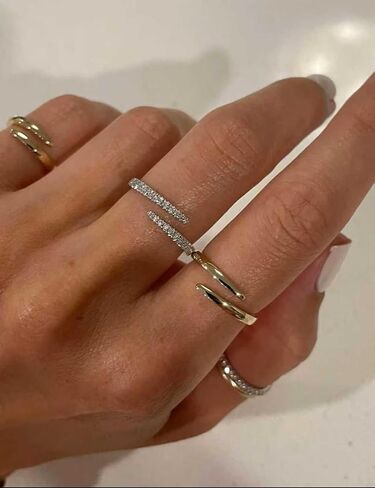 2Pcs 14K Gold Plated Stackable Rings for Women Non Tarnish,Dainty Cubic Zirconia Wedding Bands Ring Set Trendy Minimalist Statement Engagement Promise Rings,Adjustable Stacking Jewelry in Saudi Arabia