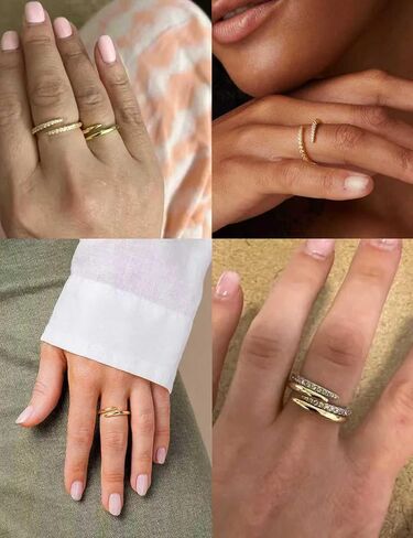 2Pcs 14K Gold Plated Stackable Rings for Women Non Tarnish,Dainty Cubic Zirconia Wedding Bands Ring Set Trendy Minimalist Statement Engagement Promise Rings,Adjustable Stacking Jewelry in Saudi Arabia