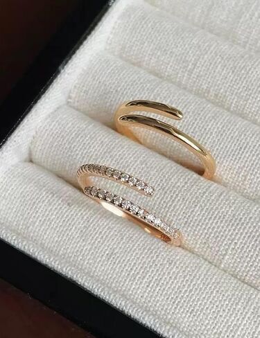 2Pcs 14K Gold Plated Stackable Rings for Women Non Tarnish,Dainty Cubic Zirconia Wedding Bands Ring Set Trendy Minimalist Statement Engagement Promise Rings,Adjustable Stacking Jewelry in Saudi Arabia