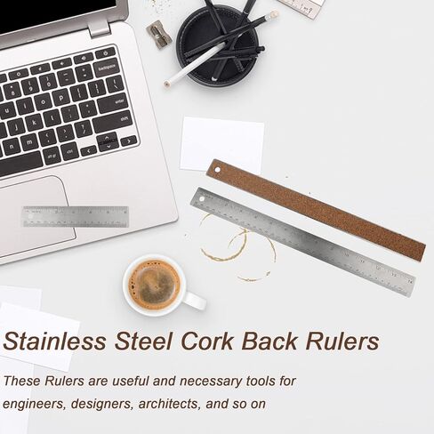 3 Pcs Metal Ruler 6+12+16 inch Stainless Steel Metal Ruler Non-Slip Rulers with Inch and Centimeters with Cork Backing for Kitchen and Drafting in Saudi Arabia