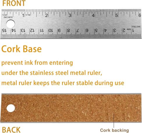 3 Pcs Metal Ruler 6+12+16 inch Stainless Steel Metal Ruler Non-Slip Rulers with Inch and Centimeters with Cork Backing for Kitchen and Drafting in Saudi Arabia