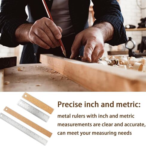 3 Pcs Metal Ruler 6+12+16 inch Stainless Steel Metal Ruler Non-Slip Rulers with Inch and Centimeters with Cork Backing for Kitchen and Drafting in Saudi Arabia