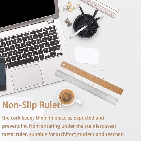 6 Pieces 12 Inch Metal Ruler Stainless Steel Cork Back Ruler Non Slip Straight Edge with Inch and Centimeters in Saudi Arabia