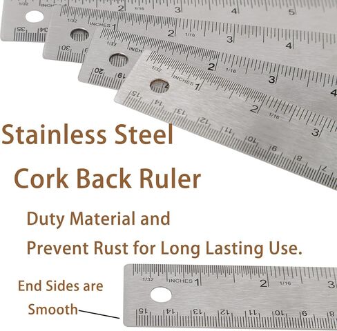 6 Pieces 12 Inch Metal Ruler Stainless Steel Cork Back Ruler Non Slip Straight Edge with Inch and Centimeters in Saudi Arabia