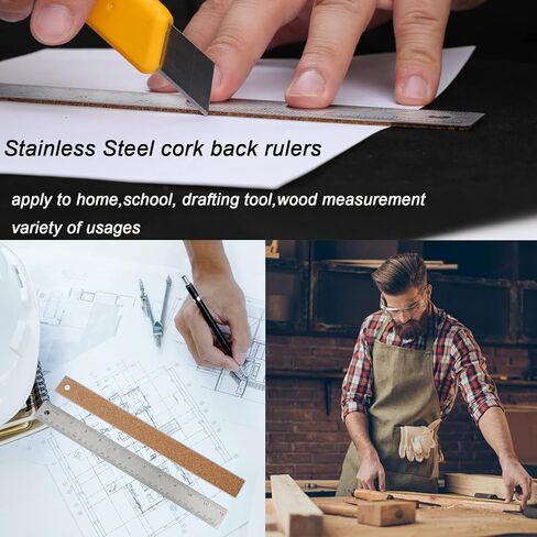 6 Pieces 12 Inch Metal Ruler Stainless Steel Cork Back Ruler Non Slip Straight Edge with Inch and Centimeters in Saudi Arabia