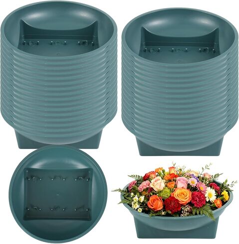 36 Pcs Floral Arrangement Bowls - 6.3 Inch Plastic Design Trays with Water Reservoir, Round Top & Square Base - Secure Green Containers for Wedding Centerpieces, Party & DIY Florist Supplies (No Foam) in Saudi Arabia