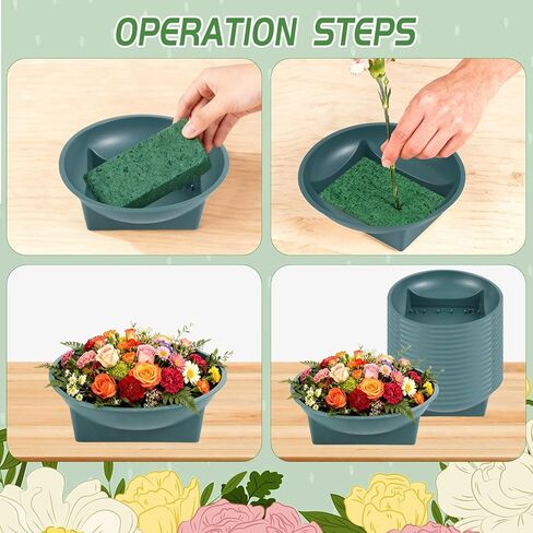 36 Pcs Floral Arrangement Bowls - 6.3 Inch Plastic Design Trays with Water Reservoir, Round Top & Square Base - Secure Green Containers for Wedding Centerpieces, Party & DIY Florist Supplies (No Foam) in Saudi Arabia