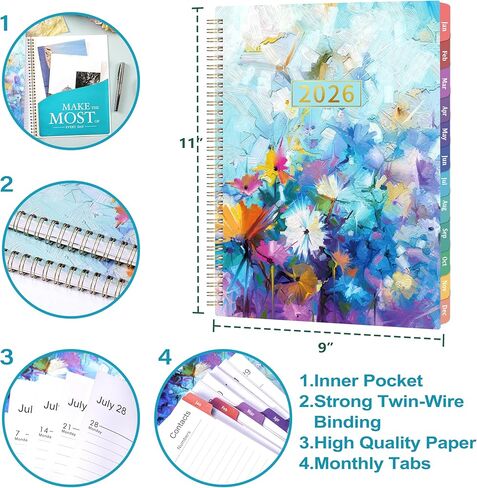 2026 Planner - 2026 Planner Weekly and Monthly, January 2026 - December 2026, 8.5" x 11", Calendar Planner 2026 with Colorful Monthly Tabs, Twin-wire Binding, Holidays, Back Pocket in Saudi Arabia