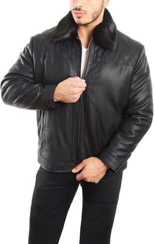 REED® Men's Smooth Lamb Touch Faux Leather Detachable Fur Collar Classic Jacket in Saudi Arabia