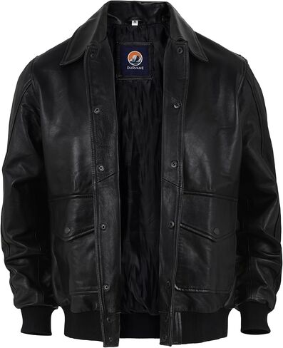 Men's Black Genuine Lambskin Bomber Motorcycle Leather Jacket | Button-Up Closure | Dual-Side Pockets in Saudi Arabia