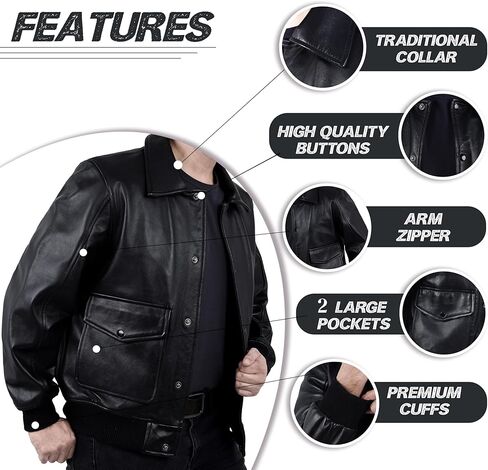 Men's Black Genuine Lambskin Bomber Motorcycle Leather Jacket | Button-Up Closure | Dual-Side Pockets in Saudi Arabia