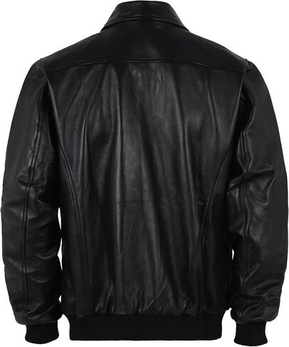 Men's Black Genuine Lambskin Bomber Motorcycle Leather Jacket | Button-Up Closure | Dual-Side Pockets in Saudi Arabia
