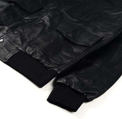 Men's Black Genuine Lambskin Bomber Motorcycle Leather Jacket | Button-Up Closure | Dual-Side Pockets in Saudi Arabia