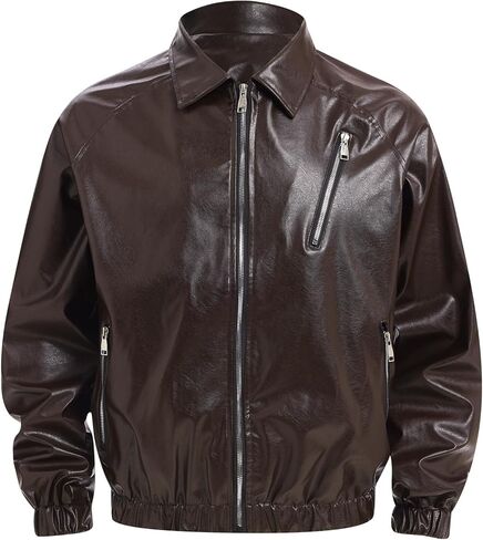 ODIZLI Men's Faux Leather Jackets Vintage Bomber Jacket Coats Long Sleeve Zip Up Jackets with Pockets Casua Wear in Saudi Arabia