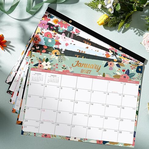 Desk Calendar/Calendar 2025-2026 - Jul. 2025 - Dec. 2026, 18 Monthly Desk/Wall Calendar 2025-2026,12" x 15", Thick Paper with Corner Protectors, Large Ruled Blocks - Floral in Kuwait