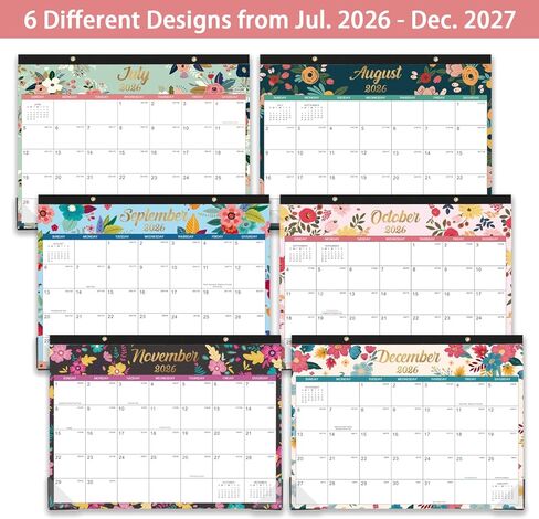 Desk Calendar/Calendar 2025-2026 - Jul. 2025 - Dec. 2026, 18 Monthly Desk/Wall Calendar 2025-2026,12" x 15", Thick Paper with Corner Protectors, Large Ruled Blocks - Floral in Kuwait