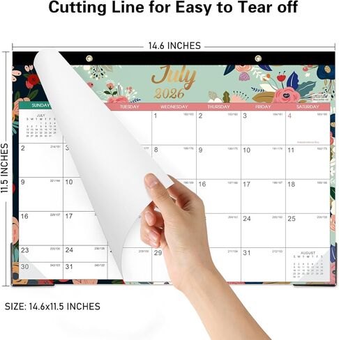 Desk Calendar/Calendar 2025-2026 - Jul. 2025 - Dec. 2026, 18 Monthly Desk/Wall Calendar 2025-2026,12" x 15", Thick Paper with Corner Protectors, Large Ruled Blocks - Floral in Kuwait