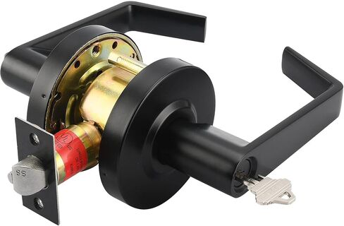 دخول Boomerang مع وظيفة القابض - قفل رافعة الباب التجاري ADA - مقبض باب قفل للخدمة الشاقة، قفل رافعة أسطواني، درجة 2 غير يدوية، أسود غير لامع (US19)، مدخل/قفل مفاتيح مع قابض in Kuwait