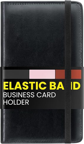 حامل بطاقات العمل مع إغلاق آمن بشريط مطاطي، منظم بطاقات عمل بسعة 240 درجة، حامل بطاقات ائتمان من جلد البولي يوريثان للنساء والرجال، كتاب حامل بطاقات الهدايا، 7.7 × 4.5 بوصة، أسود in Kuwait
