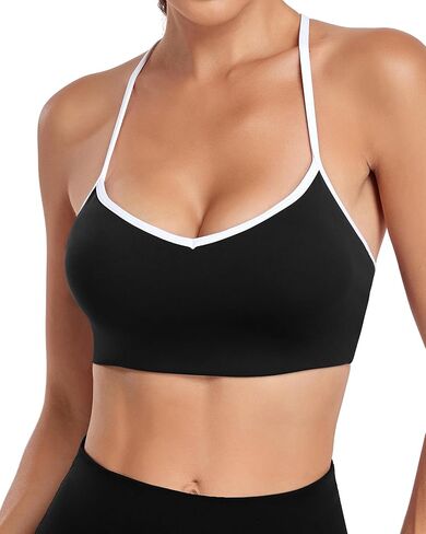 صدريات رياضية لليوجا متقاطعة الظهر Strappy و رقبة V بدون أكمام حمالة صدر مدمجة منخفضة التأثير للتمرين صدرية رياضية مفتوحة الظهر كتلة الألوان in Kuwait
