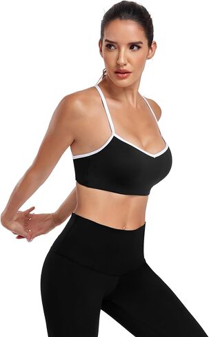 صدريات رياضية لليوجا متقاطعة الظهر Strappy و رقبة V بدون أكمام حمالة صدر مدمجة منخفضة التأثير للتمرين صدرية رياضية مفتوحة الظهر كتلة الألوان in Kuwait
