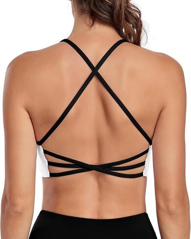 صدريات رياضية لليوجا متقاطعة الظهر Strappy و رقبة V بدون أكمام حمالة صدر مدمجة منخفضة التأثير للتمرين صدرية رياضية مفتوحة الظهر كتلة الألوان in Kuwait