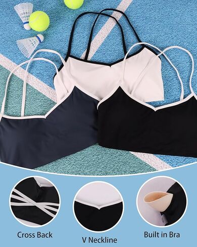 صدريات رياضية لليوجا متقاطعة الظهر Strappy و رقبة V بدون أكمام حمالة صدر مدمجة منخفضة التأثير للتمرين صدرية رياضية مفتوحة الظهر كتلة الألوان in Kuwait
