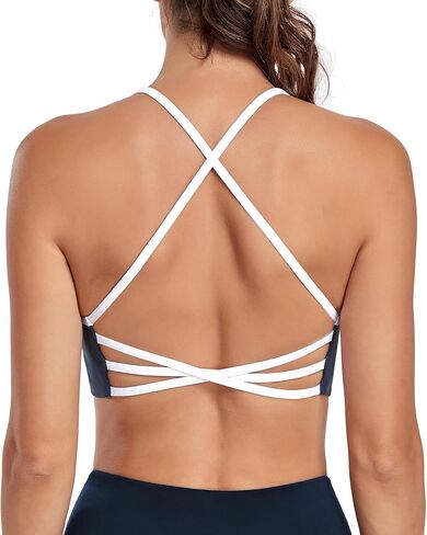 صدريات رياضية لليوجا متقاطعة الظهر Strappy و رقبة V بدون أكمام حمالة صدر مدمجة منخفضة التأثير للتمرين صدرية رياضية مفتوحة الظهر كتلة الألوان in Kuwait