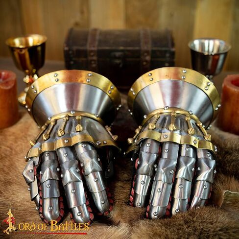 قفازات الساعة الرملية الفولاذية من العصور الوسطى من Lord of Battles من القرن الرابع عشر من أجل LARP وإعادة تمثيلها - حماية فارس أصلية مصنوعة يدويًا - مقياس 16 in Saudi Arabia