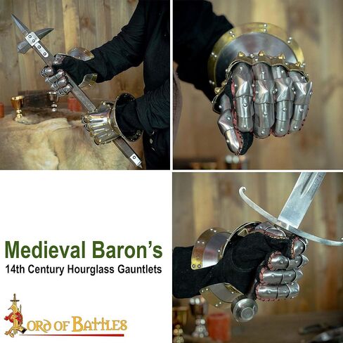 قفازات الساعة الرملية الفولاذية من العصور الوسطى من Lord of Battles من القرن الرابع عشر من أجل LARP وإعادة تمثيلها - حماية فارس أصلية مصنوعة يدويًا - مقياس 16 in Saudi Arabia