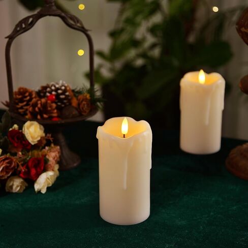 Homemory Dripping Wax Flameless Candles, Battery Operated Candles with Remote Control and Timers, LED Pillar Candles, Electric Fake Candles, 3" x 6", Set of 2 in Kuwait
