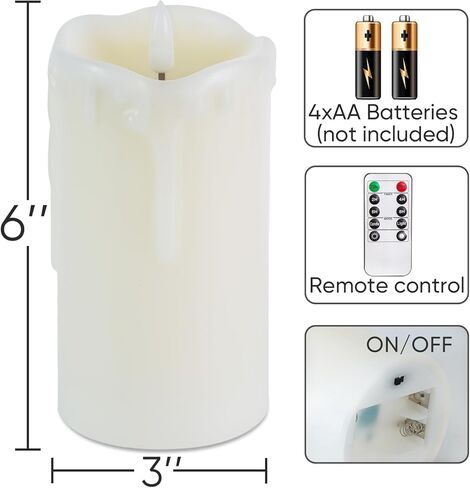 Homemory Dripping Wax Flameless Candles, Battery Operated Candles with Remote Control and Timers, LED Pillar Candles, Electric Fake Candles, 3" x 6", Set of 2 in Kuwait