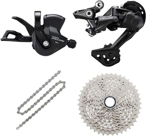 JGbike Compatible 10 Speed MTB 4pc groupset for Shimano Deore M4100: Right Shift Lever,Long cage Rear Derailleur, 11-42T Cassette or Sunrace 11-46T Cassette, KMC X10 Chain in Kuwait